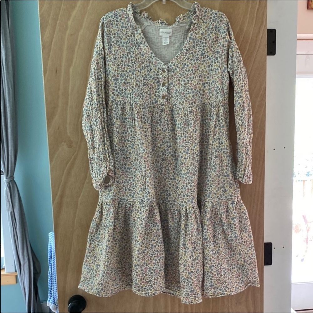 Maternity Button Front Boho Floral Long Sleeve Dress